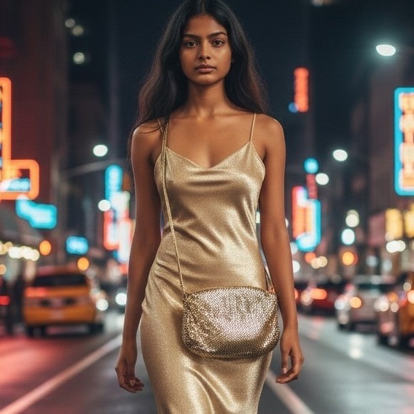 Whiting and Davis Handbags - Whiting and Davis International Gold Metal Mesh Crossbody Evening Bag